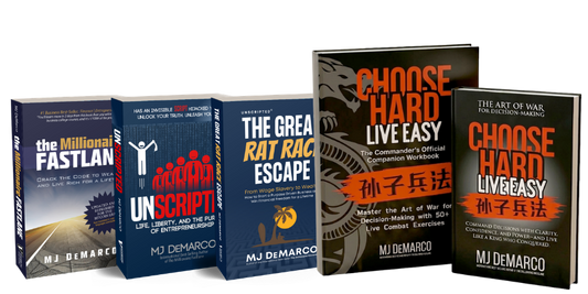 Collection of books by M.J. DeMarco on a white background